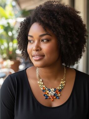 Gold-Tone Multicolor Crystal Statement Necklace - Elegant Women Jewelry